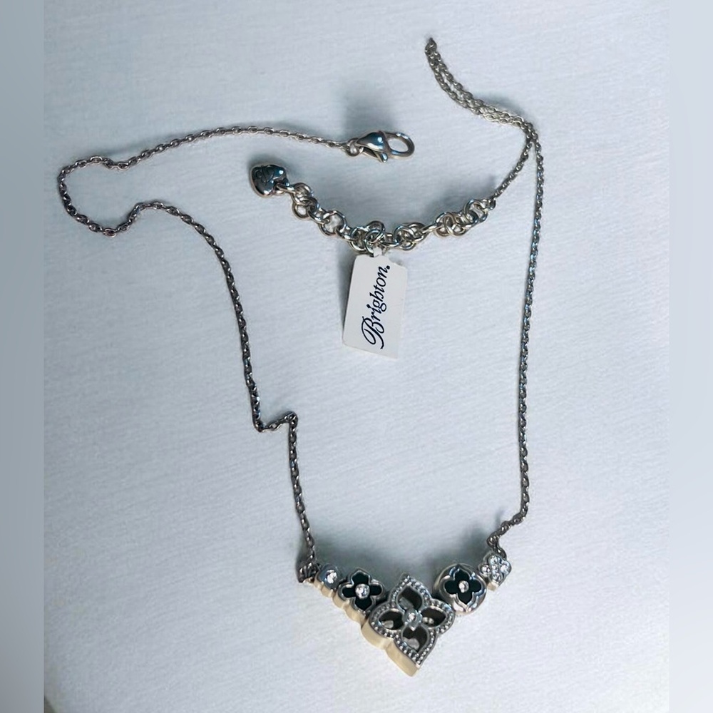 Brighton Silver Necklace with Black Floral Accents